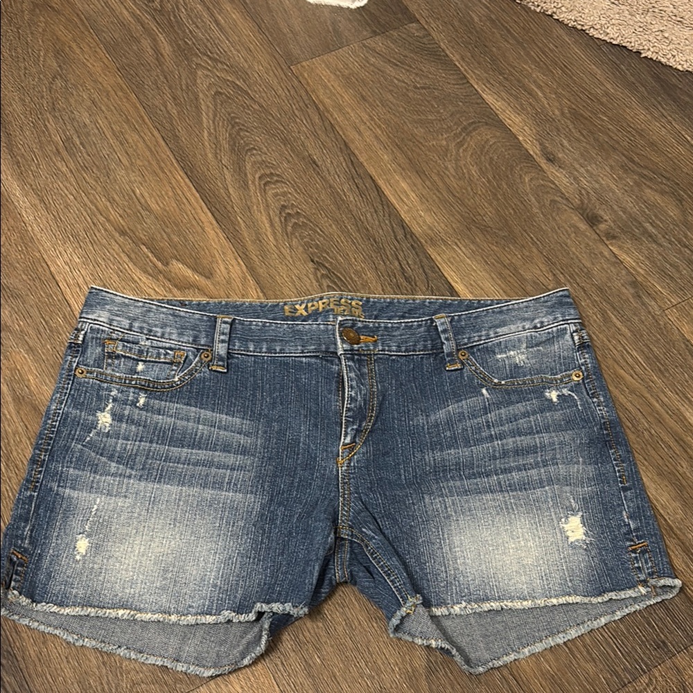 Express Blue Jean Shorts Distressed Cut-Off Style
